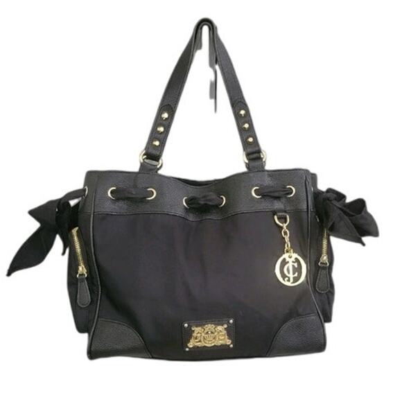 Juicy Couture Black Nylon Malibu Daydreamer Bag – Y2K Tote Purse with Bag Charm